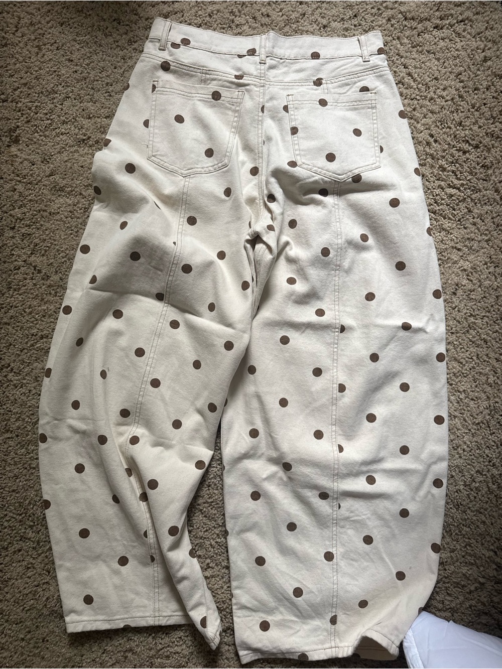 Polka Dot High-Waist Barrel Wide Leg Jeans - Cream with Brown Dots - Picture 3 of 3